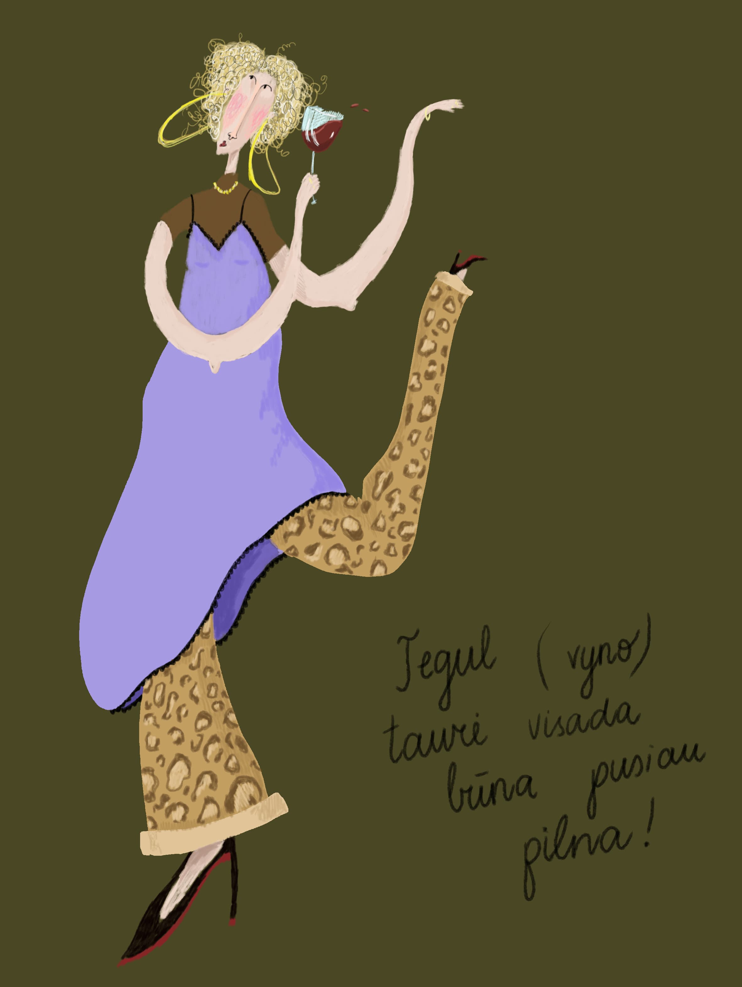 Illustrated woman with wine glass