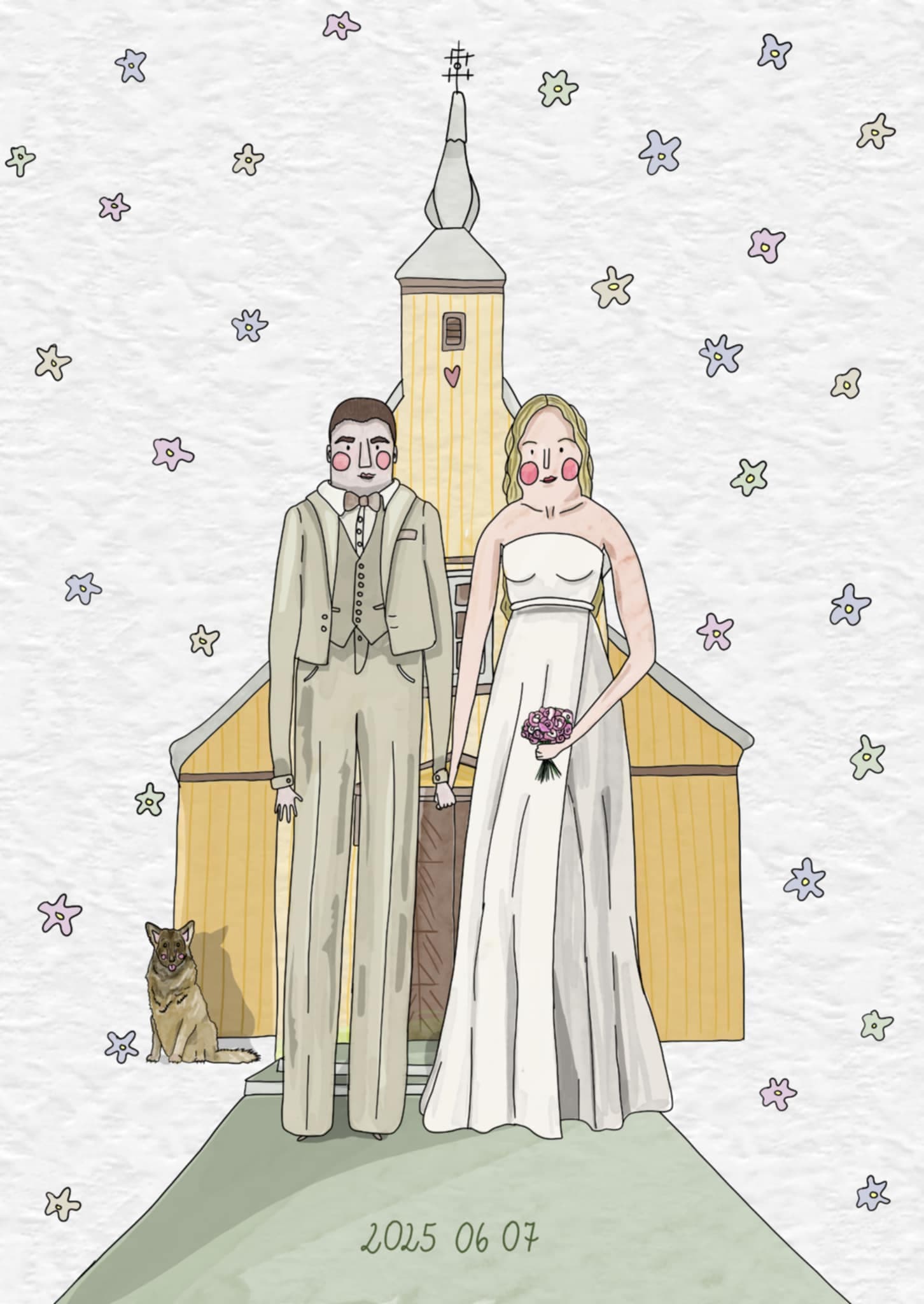 Wedding illustration — custom postcard example