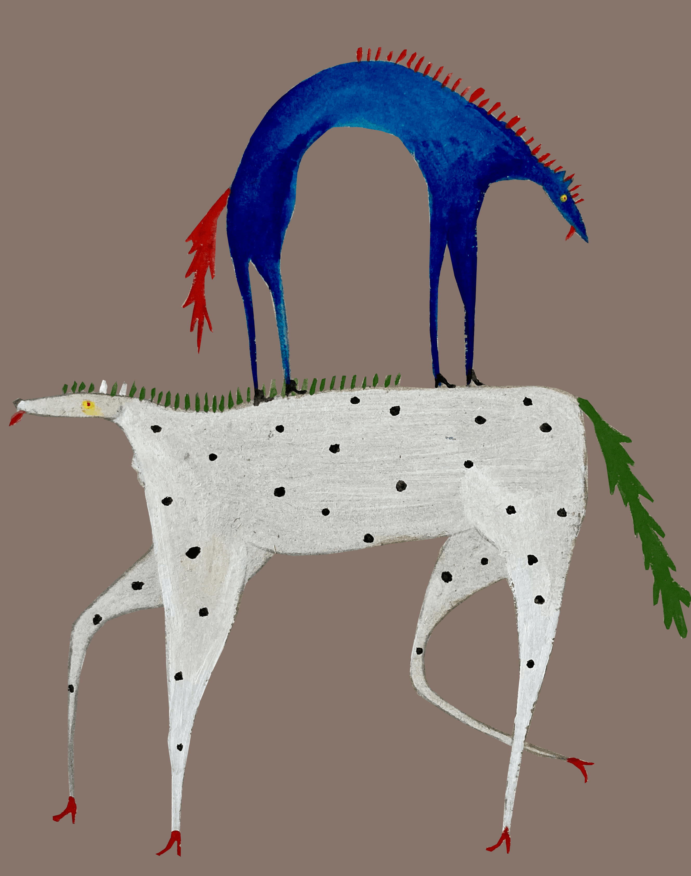 ar-klys-tu / horse-under-horse — linocut print