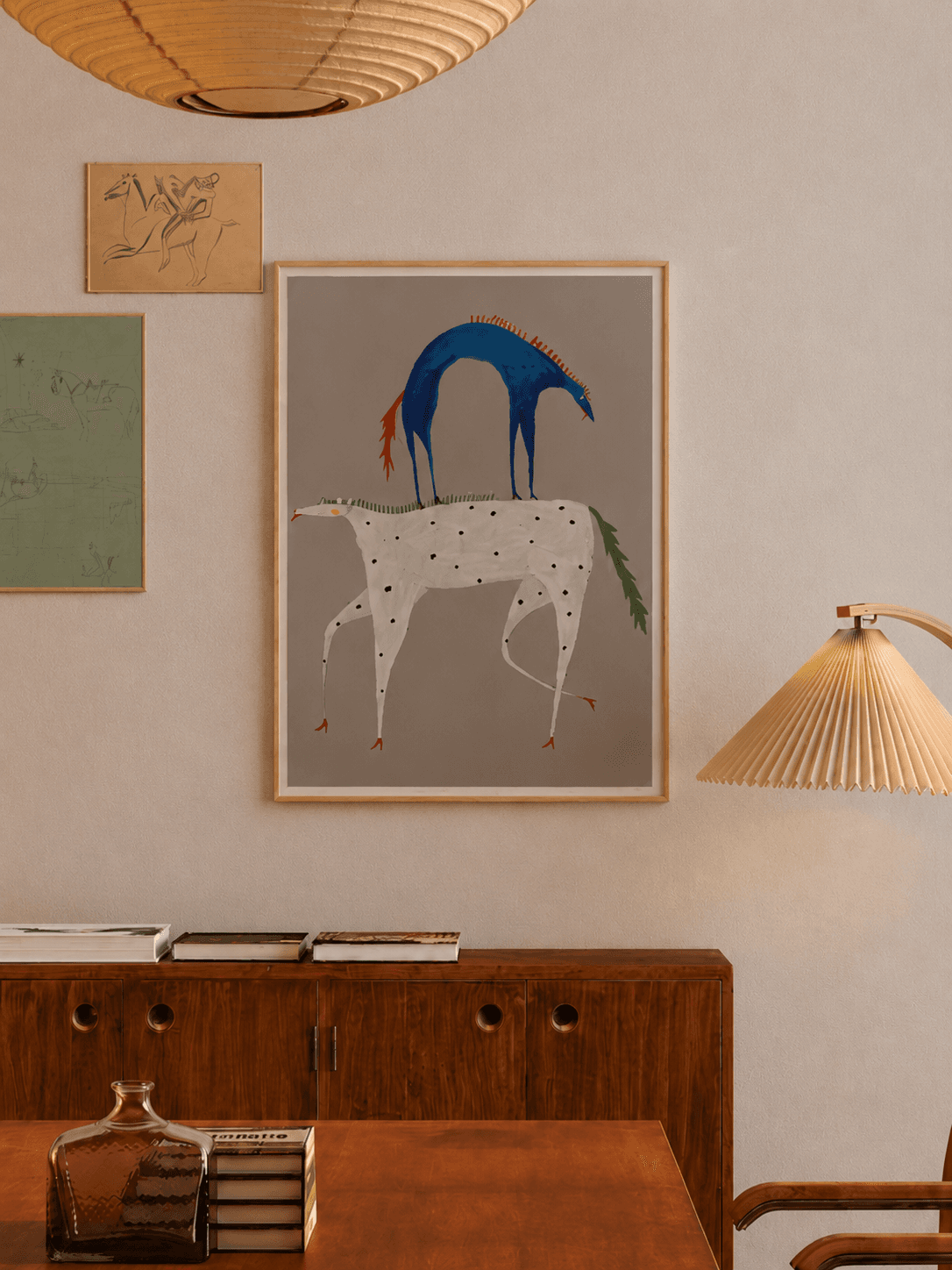 ar-klys-tu / horse-under-horse — framed in interior